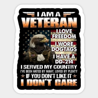 I Am A Veteran I Love Freedom I Wore Dogtags I Have A DD-214 Sticker